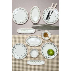 Səhər yeməyi dəsti Stoneware Flower Green, 14 parça, 6 nəfərlik, keramika, ağ/yaşıl