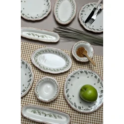 Səhər yeməyi dəsti Stoneware Flower Green, 14 parça, 6 nəfərlik, keramika, ağ/yaşıl