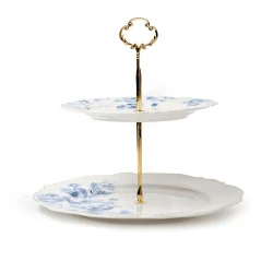 Двухъярусная этажерка Hom-me Blue blossom, 30 см, фарфор, Белый