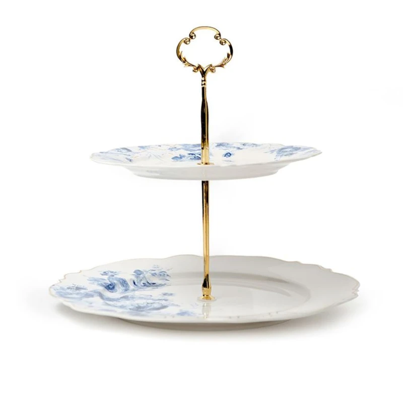 Двухъярусная этажерка Hom-me Blue blossom, 30 см, фарфор, Белый Двухъярусная этажерка Hom-me Blue blossom, 30 см, фарфор, Белый