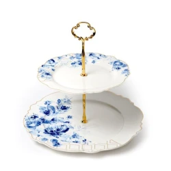 Двухъярусная этажерка Hom-me Blue blossom, 30 см, фарфор, Белый