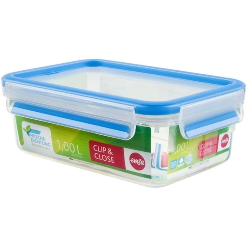 Контейнер для хранения Emsa Clip & Close прямоугольник, 1000 мл, 13.5x19.5x7 см, полипропилен, с крышкой, Прозрачный/Синий Контейнер для хранения Emsa Clip & Close прямоугольник, 1000 мл, 13.5x19.5x7 см, полипропилен, с крышкой, Прозрачный/Синий