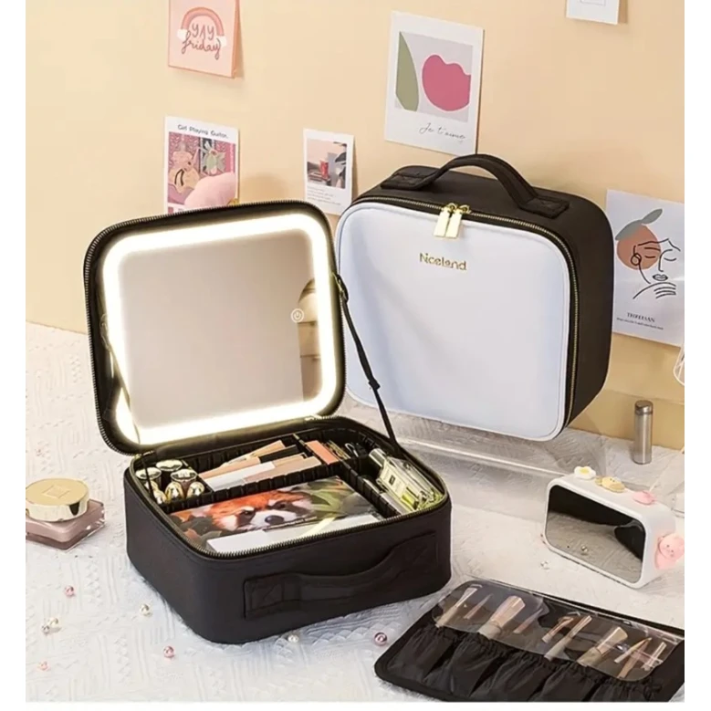 Косметичка, косметичка со светодиодной подсветкой, черно-белая 26x23x11 см