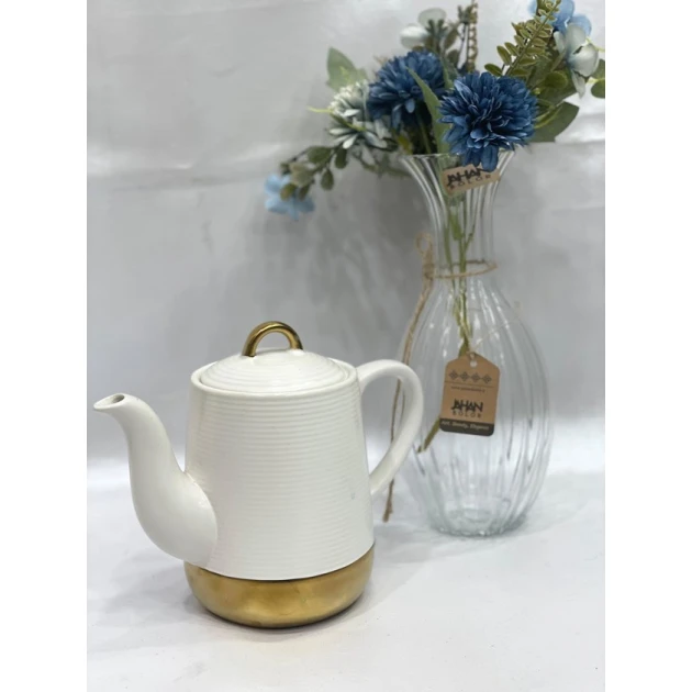 Dəmləmə çaydanı SHA-00004768, keramika, ağ/qızılı