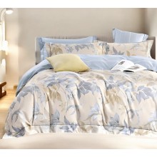 Yataq dəsti Luxe Cotton 000772, yorğan üzü 200x220 sm, mələfə 240x260 sm, yastıq üzü 50х70 sm, ikinəfərlik, satin, bej/mavi