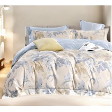 Yataq dəsti Luxe Cotton 000772, yorğan üzü 200x220 sm, mələfə 240x260 sm, yastıq üzü 50х70 sm, ikinəfərlik, satin, bej/mavi