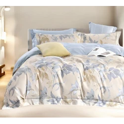 Комплект постельного белья Luxe Cotton 000772, пододеяльник 200x220 см, простыня 240x260 см, наволочка 50х70 см, двуспальный, сатин, бежевый/голубой