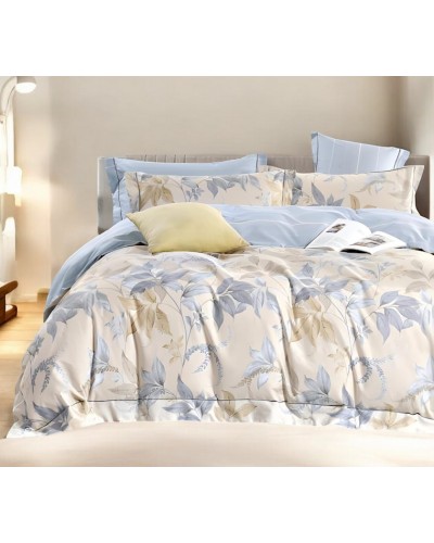 Yataq dəsti Luxe Cotton 000772, yorğan üzü 200x220 sm, mələfə 240x260 sm, yastıq üzü 50х70 sm, ikinəfərlik, satin, bej/mavi