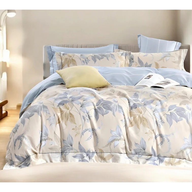 Комплект постельного белья Luxe Cotton 000772, пододеяльник 200x220 см, простыня 240x260 см, наволочка 50х70 см, двуспальный, сатин, бежевый/голубой