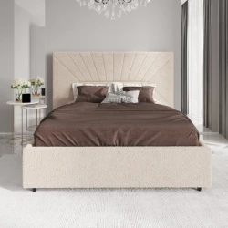 Двуспальная кровать Art_ikili_yataq 88, ламинат/текстиль, бежевая, 120x160х200 см