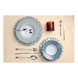 Сервиз обеденный Porland Seal 04AP021708, 24 предмета, на 6 персон, фарфор, белый/синий