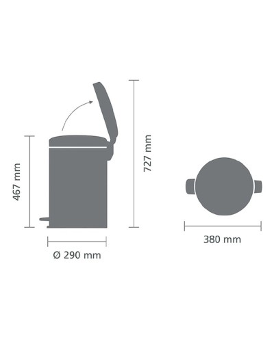 Zibil vedrəsi Brabantia NewIcon, 46.7x29x38 sm, metal, pedallı, 20 l, platin
