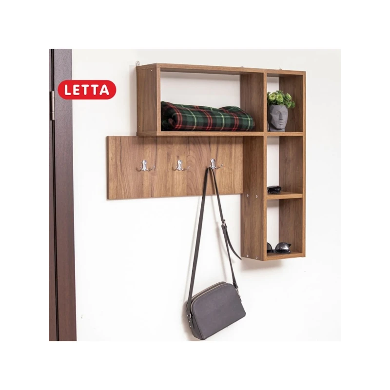 Вешалка с полками Letta Votan, 78x16х101 см, ЛДСП, бежевый Вешалка с полками Letta Votan, 78x16х101 см, ЛДСП, бежевый