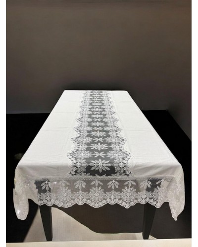 Süfrə NRl-00635, kətan, ağ, 160x300 sm