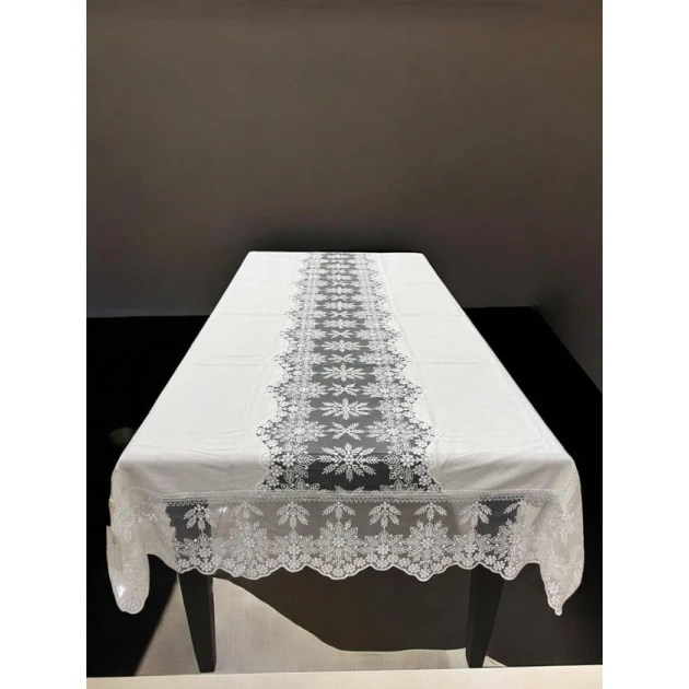 Süfrə NRl-00635, kətan, ağ, 160x300 sm