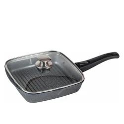 Сковородка-гриль Мечта Гранит С068701, 28x28 см, aлюминий, с крышкой, рифленое дно, серый