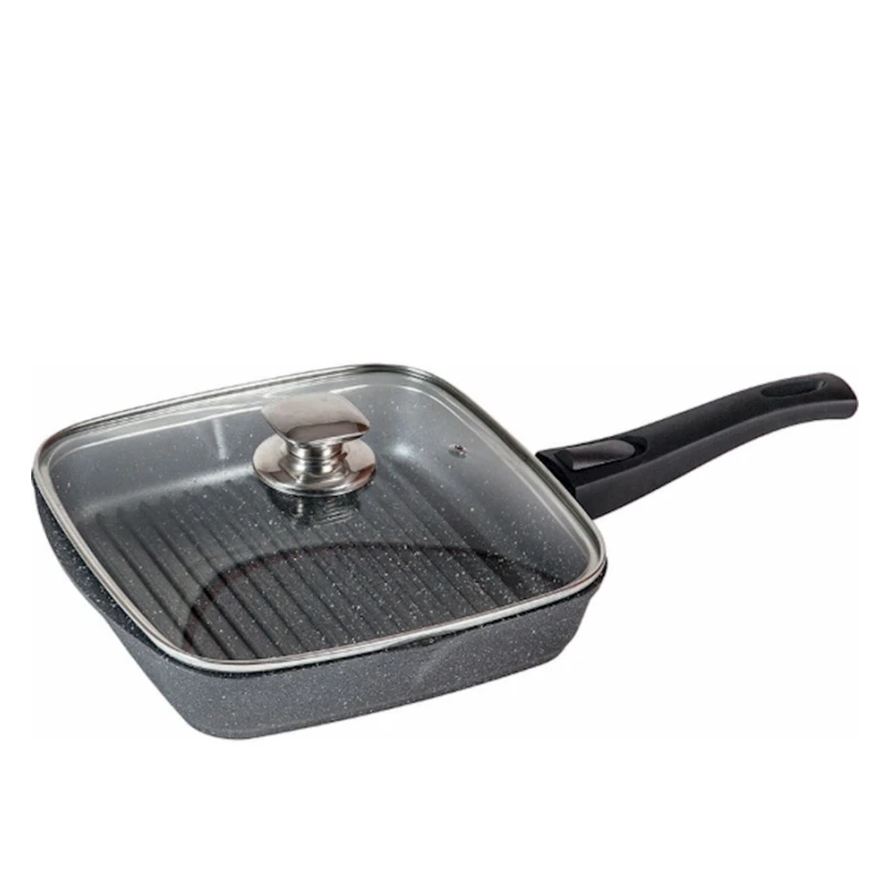 Сковородка-гриль Мечта Гранит С068701, 28x28 см, aлюминий, с крышкой, рифленое дно, серый