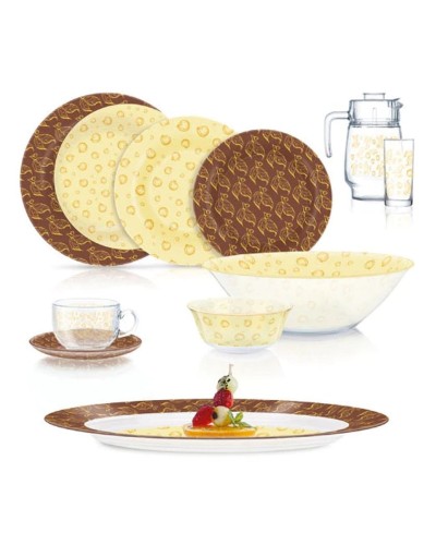 Süfrə qab-qacaq dəsti Luminarc Gold Crescent Crockery Dinnerset, 46 əd, 6 nəfərlik, bərkidilmiş şüşə