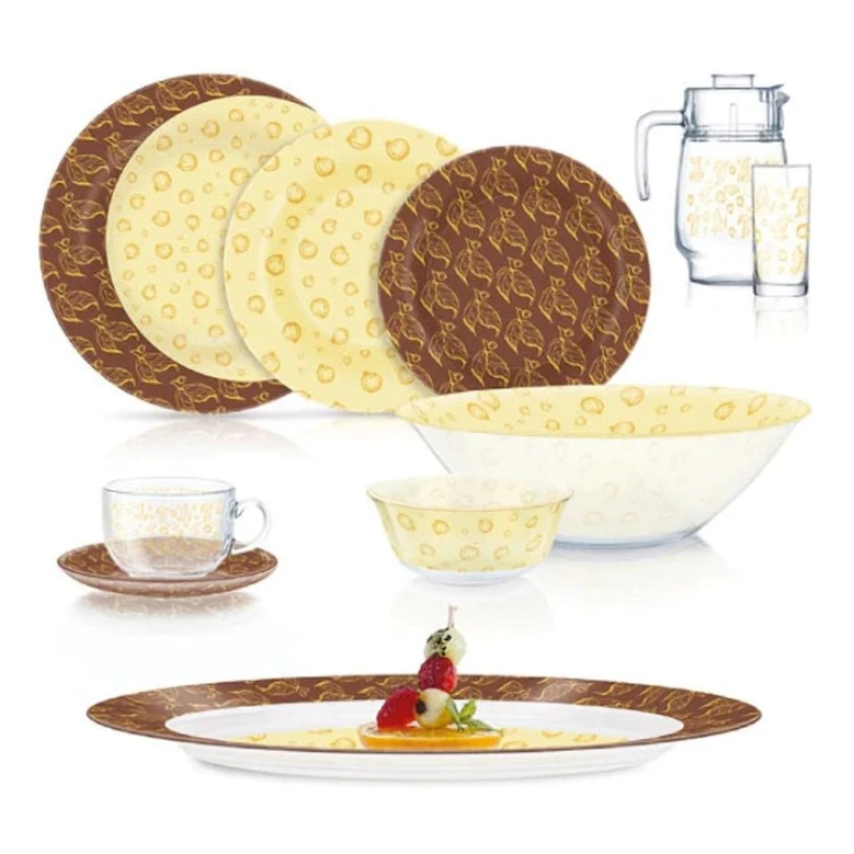 Набор столовой посуды Luminarc Gold Crescent Crockery Dinnerset, 46 шт, 6 персон, закаленное стекло Набор столовой посуды Luminarc Gold Crescent Crockery Dinnerset, 46 шт, 6 персон, закаленное стекло