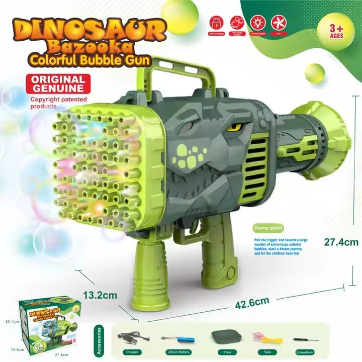 Пистолет для мыльных пузырей BGdino-01RAX, 32 отверстия, автоматический Пистолет для мыльных пузырей BGdino-01RAX, 32 отверстия, автоматический