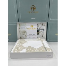 Yataq dəsti FIRST HOME Orkide, İnci, Menekşe, Manolya, Pandora, Fleur Satin, güpürlü, mələfə 250x250 sm, yorğan üzü 200x220 sm, yastıq üzü 50x70 sm 2 əd, ikinəfərlik, 100% pambıq, satin - TP-TK-236