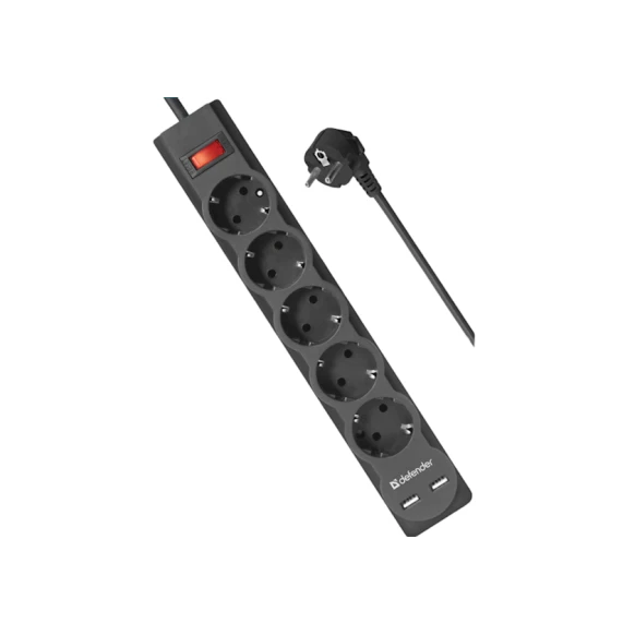 Сетевой фильтр Defender DFS 751 1.8 м, 2.1A, 5-розеточный