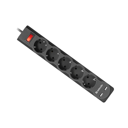 Сетевой фильтр Defender DFS 751 1.8 м, 2.1A, 5-розеточный