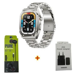 Умные часы LG61 Max Silver Steel + Подарок Проводные наушники Strap Pure + Сетевое зарядное устройство Samsung 25W