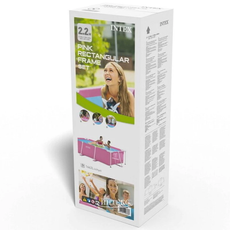 Бассейн каркасный Intex Rectangular Frame H28225588266NP, 220x150x60 см, 1662 л, розовый Бассейн каркасный Intex Rectangular Frame H28225588266NP, 220x150x60 см, 1662 л, розовый