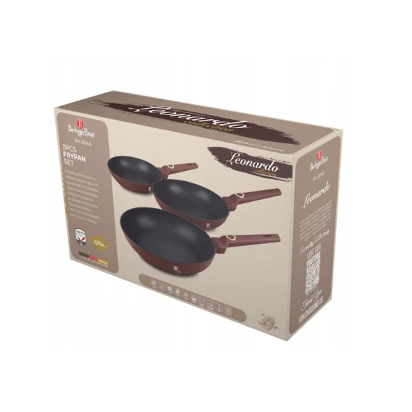 Набор сковородок Berlinger Haus Leonardo Collection BH-8048, 3 шт, 20/24/28 см, алюминий, бордовый