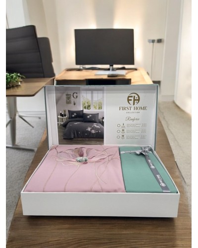 Yataq dəsti First Home, delux saten, naxışlı, yorğan üzü 200x220, çarşaf 240x260, yastıq üzü 50x70 2 əd - TP-TK-110