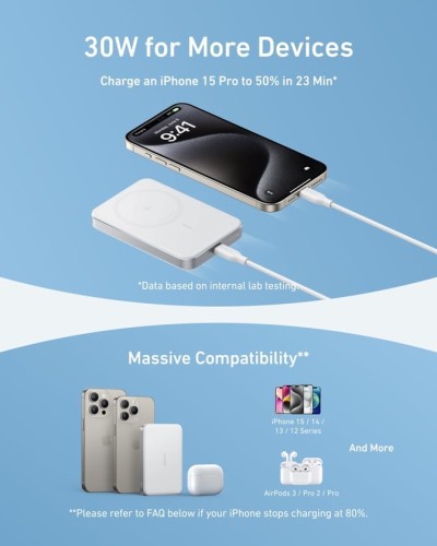 Xarici akkumulyator Anker MagGo 10K SlimA1664H21 Wireless-White