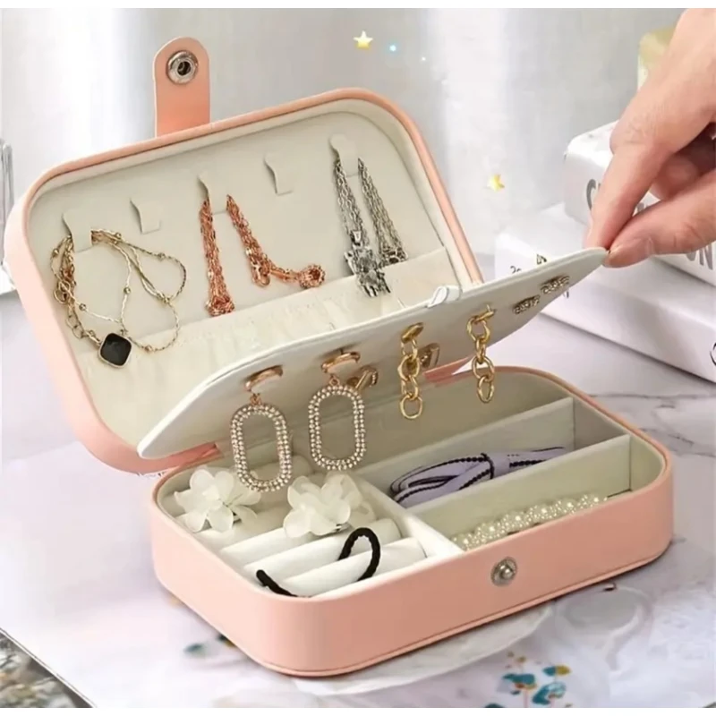 Органайзер для украшений и бижутерии, кожа-розовый 16x11x5 см