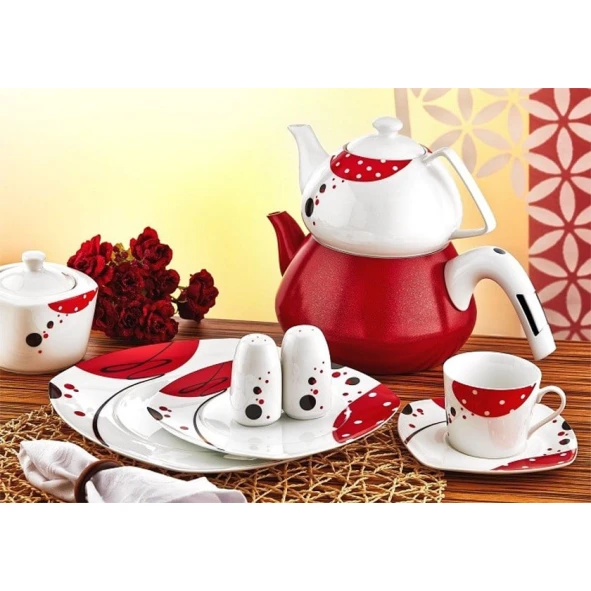 Səhər yeməyi dəsti Evimsaray ES-919, farfor, ağ/qırmızı, 6 nəfərlik, 36 parça Səhər yeməyi dəsti Evimsaray ES-919, farfor, ağ/qırmızı, 6 nəfərlik, 36 parça