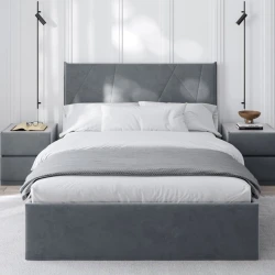 Двуспальная кровать Art_ikili_yataq 67, ламинат/текстиль, серая, 120x200х200 см