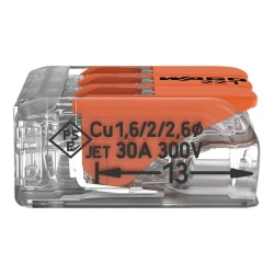 Dirnaqlı konnektor WAGO 221-613, şəffaf, 3x6 mm