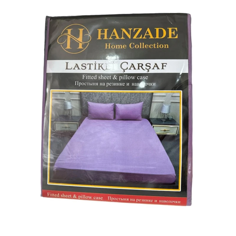 Комплект постельного белья Hanzade 2110000003332, простыня 180х200 см, 2 наволочки, двуспальный, фиолетовый