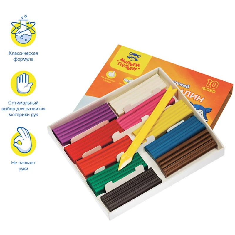 Пластилин Мульти-Пульти со стеком, 150 г, 10 цветов, от 3 лет