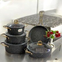Qazan dəsti Eviz EE-ZZ-020, qranit, yanmaz, yapışmaz, 20/24/28 sm qazanlar, 28 sm karnıyarık, 28 sm tava, 9 parça - EE-ZZ-020
