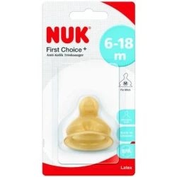 Насадка соски для бутылочек Nuk First Choice Plus, 6-18 мес, 1 шт, размер M, латекс Насадка соски для бутылочек Nuk First Choice Plus, 6-18 мес, 1 шт, размер M, латекс