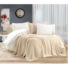 Yataq dəsti Armada Home 12AB, ikinəfərlik, yorğan üzü 200x220 sm, mələfə 240x260+30 sm, yastıq üzü 50x70 sm (2 əd), 60x80 sm (2 əd), toxunma yorğan 220x240 sm, pambıq, ağ/bej