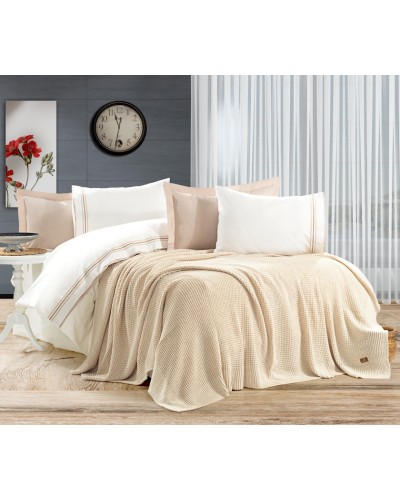 Yataq dəsti Armada Home 12AB, ikinəfərlik, yorğan üzü 200x220 sm, mələfə 240x260+30 sm, yastıq üzü 50x70 sm (2 əd), 60x80 sm (2 əd), toxunma yorğan 220x240 sm, pambıq, ağ/bej
