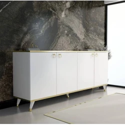 Комод 180x90x45 см, ламинат, белый/золотистый Комод 180x90x45 см, ламинат, белый/золотистый