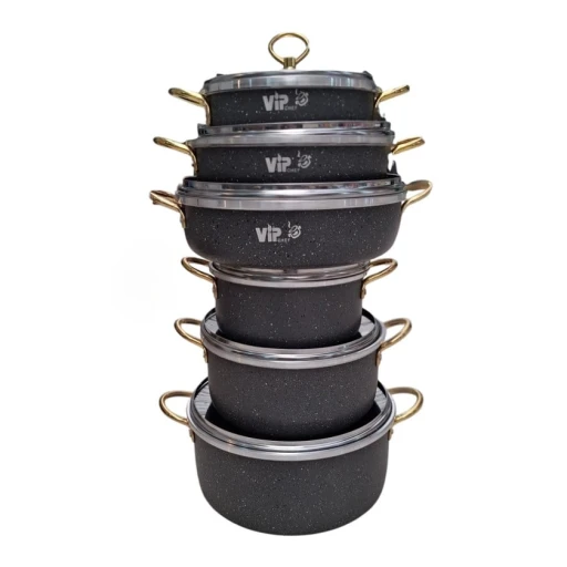 Набор кастрюль VIP SHA-00004390, гранит, черный, 20/24/28 см Набор кастрюль VIP SHA-00004390, гранит, черный, 20/24/28 см