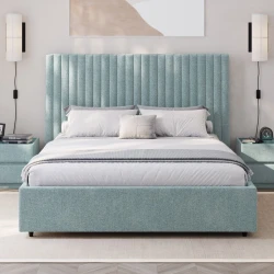 Двуспальная кровать Art_ikili_yataq 89, ламинат/текстиль, зеленая, 120x160х200 см