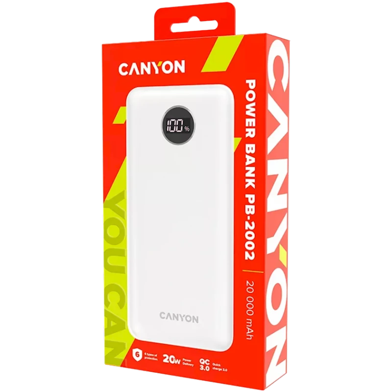 Внешний аккумулятор Canyon CNE-CPB2002W 20000mAh White Внешний аккумулятор Canyon CNE-CPB2002W 20000mAh White
