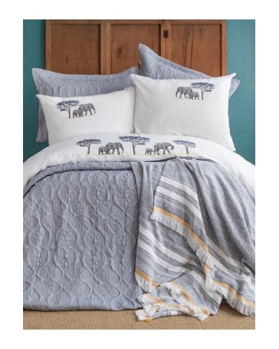Yataq dəsti Apricitas Home 023, örtük 230х240, yorğan üzü 200х220, mələfə 240х260, yastıq üzü 50х70, ikinəfərlik, mavi