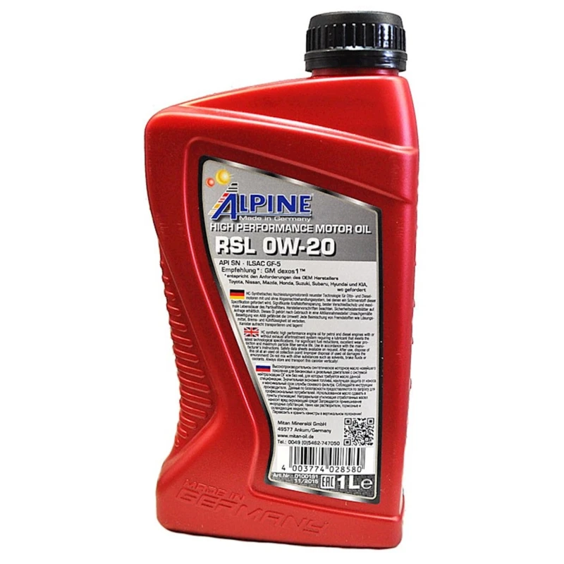 Моторное масло Alpine RSL 0W-20, 1 л