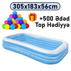 Şişmə hovuz Bestway 305x183x56 sm, düzbucaq, həcm 1161 l, mavi, 1161BW54009T500 - 1161BW54009T500