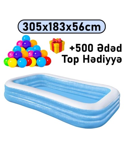 Şişmə hovuz Bestway 305x183x56 sm, düzbucaq, həcm 1161 l, mavi, 1161BW54009T500 - 1161BW54009T500